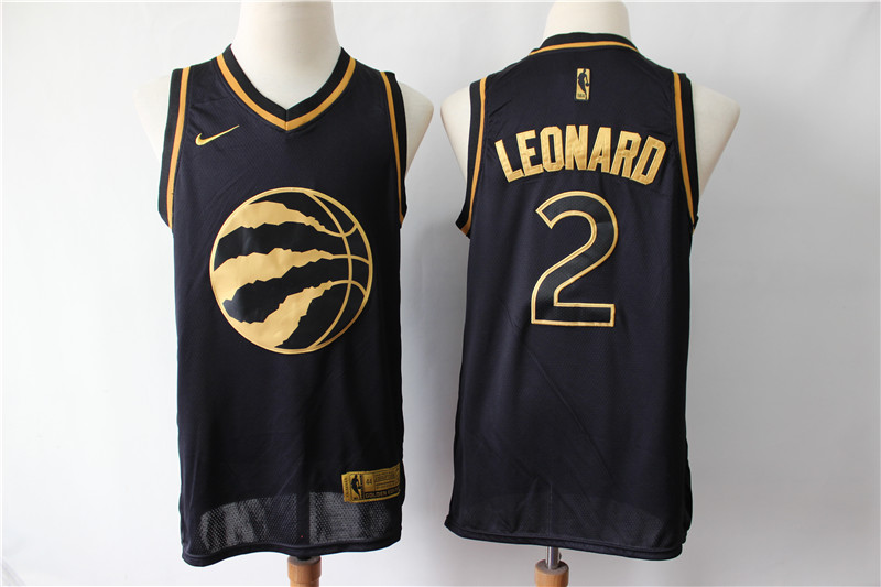 Men Toronto Raptors #2 Kawhi Leonard Black Gold Nike Swingman Jersey